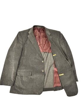 Gianelli Vintage Gray Silver Corduroy Men’s‎ Blazer 46R Maroon Liner Cotton